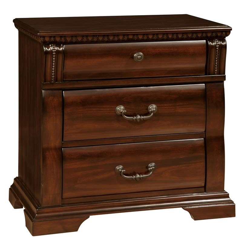 Home Square Set of 2 Wood 3-Drawer Nightstand and 9-Drawer Dresser in Cherry