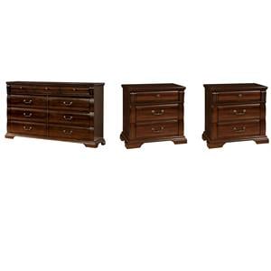 Home Square Set of 3 Wood 2 3-Drawer Nightstands and 9-Drawer Dresser in Cherry