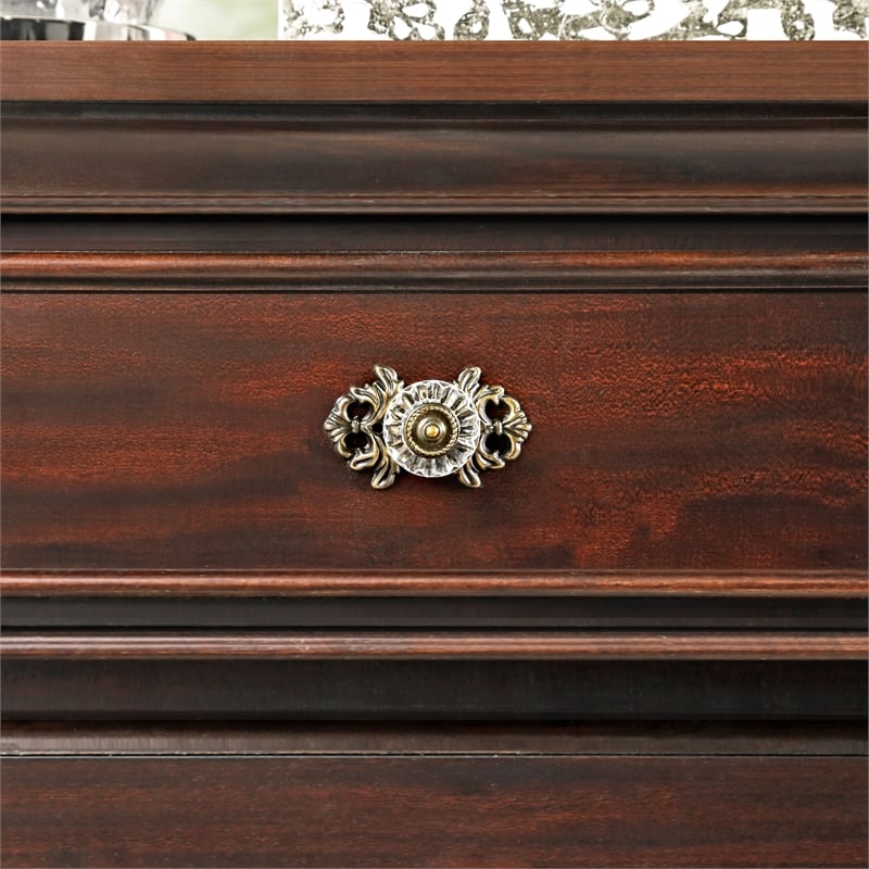 Home Square Set of 4 Solid Wood Chest, Dresser and 2 Nightstands in Dark Walnut