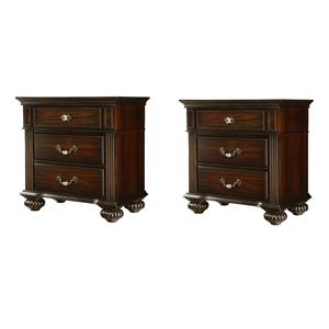 Home Square Set of 2 Solid Wood 3-Drawer Nightstands in Dark Walnut