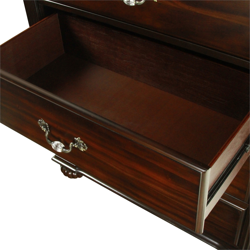 Home Square Set of 3 Solid Wood 2 Nightstands and Chest in Dark Walnut