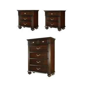 Home Square Set of 3 Solid Wood 2 Nightstands and Chest in Dark Walnut