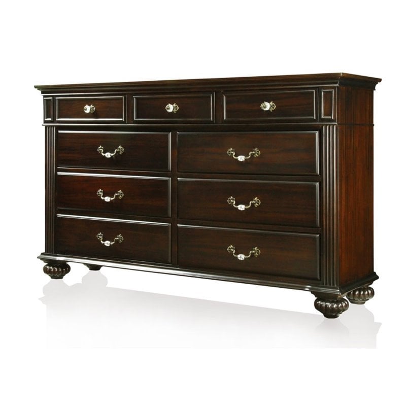 Home Square Set of 3 Solid Wood 2 Nightstands and Dresser in Dark Walnut
