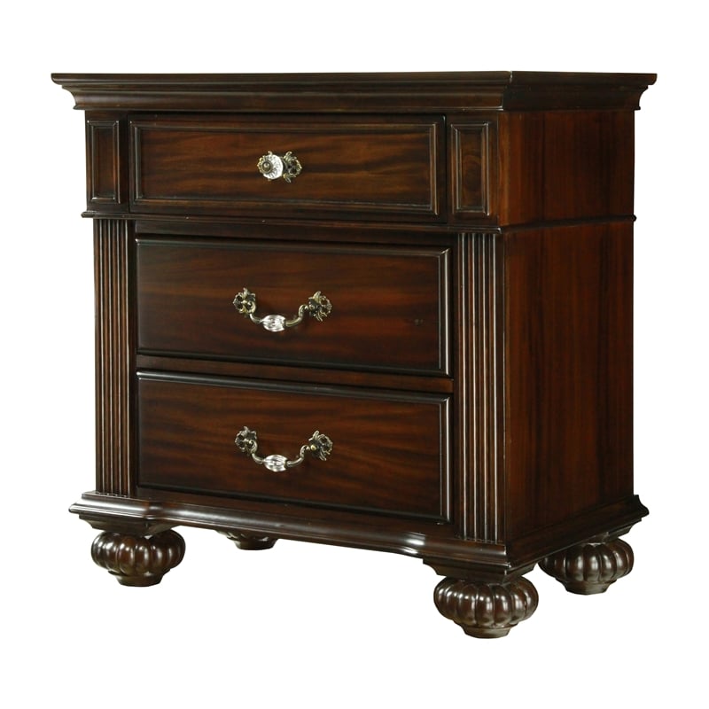 Home Square Set of 3 Solid Wood 2 Nightstands and Dresser in Dark Walnut