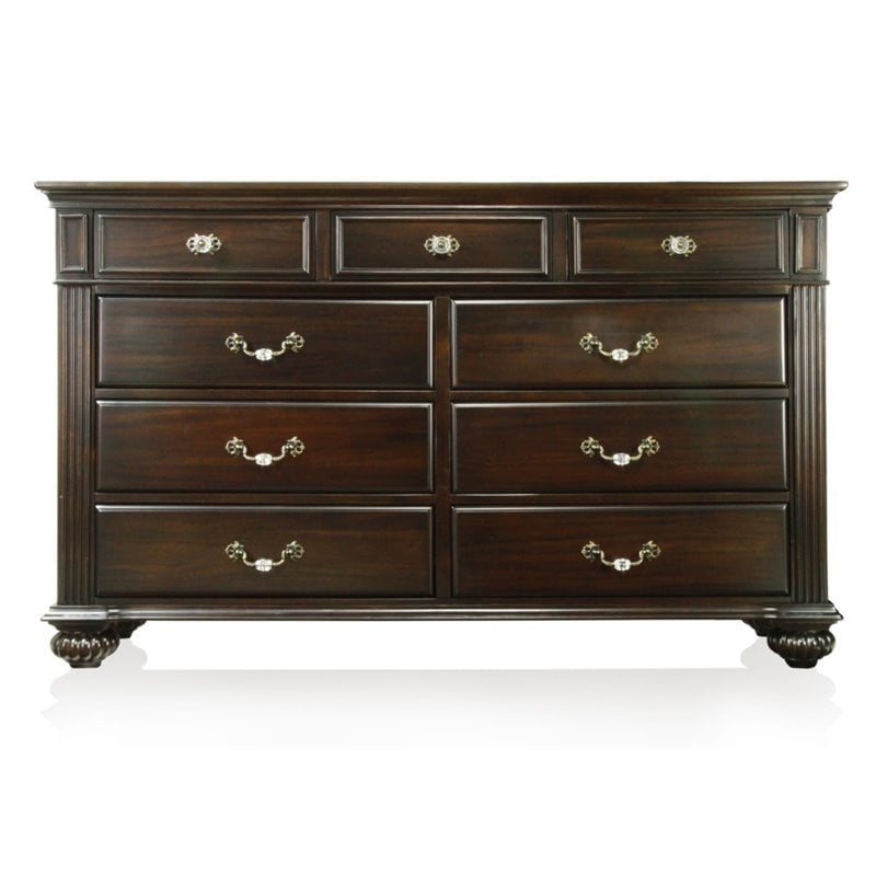 Home Square Set of 3 Solid Wood 2 Nightstands and Dresser in Dark Walnut