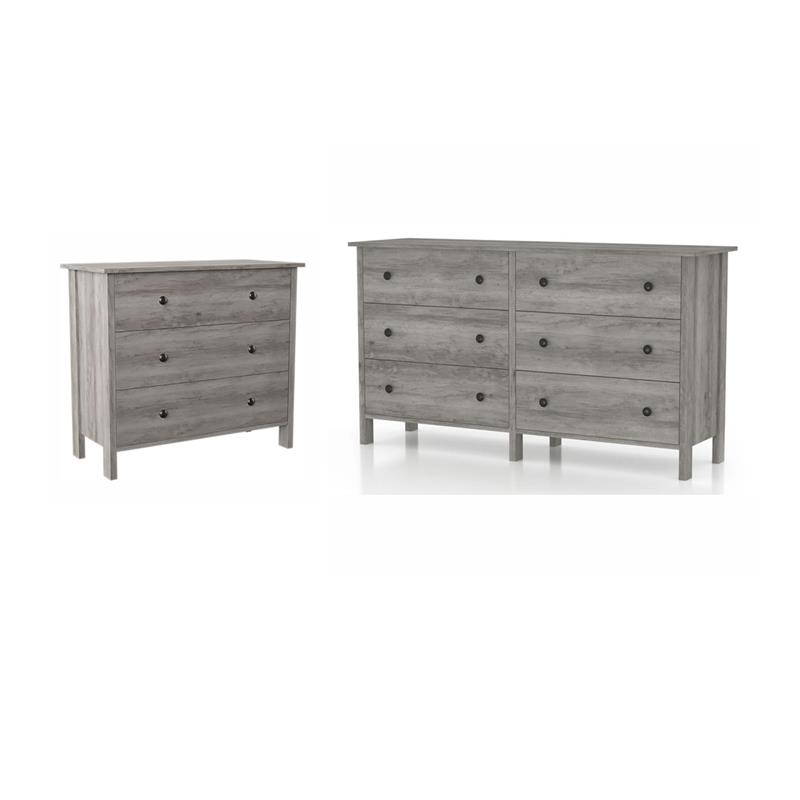 Home Square Set of 2 Transitional Wood Dresser and Chest in Gray Oak