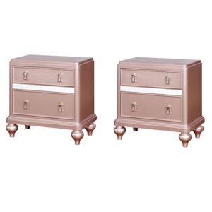 Home Square Set of 2 Solid Wood 2-Drawer Nightstands in Rose Gold