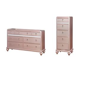 Home Square Set of 2 Wood Dresser and Swivel Chest with Mirror in Rose Gold