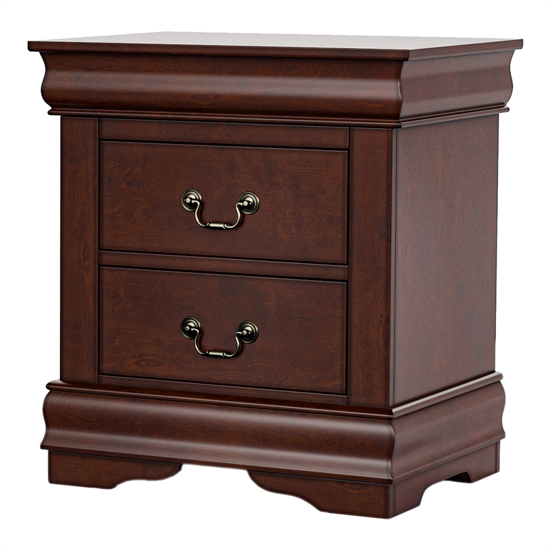 Home Square Set of 3 Transitional Wood 2 Nightstands and Dresser in Cherry