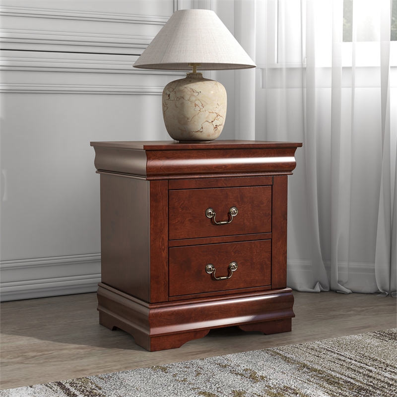 Home Square Set of 3 Transitional Wood 2 Nightstands and Dresser in Cherry