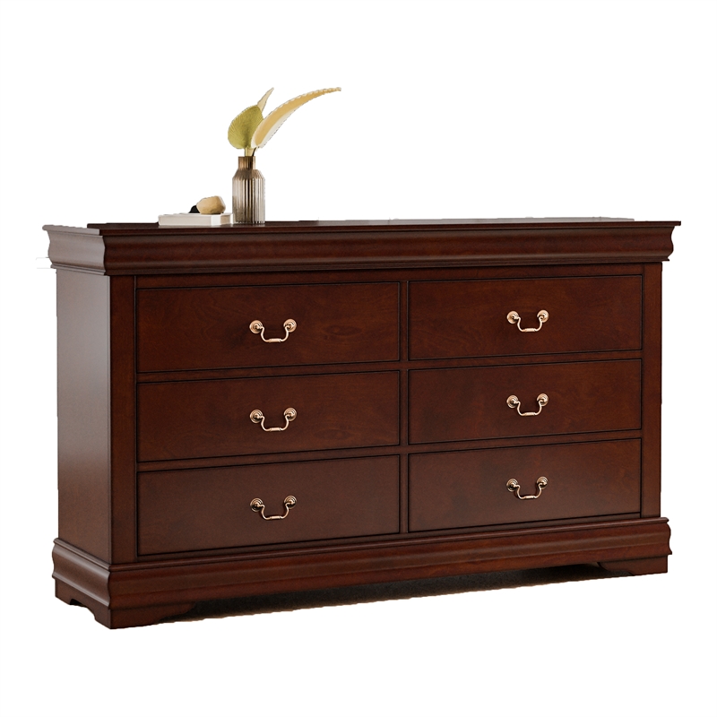 Home Square Set of 3 Transitional Wood 2 Nightstands and Dresser in Cherry