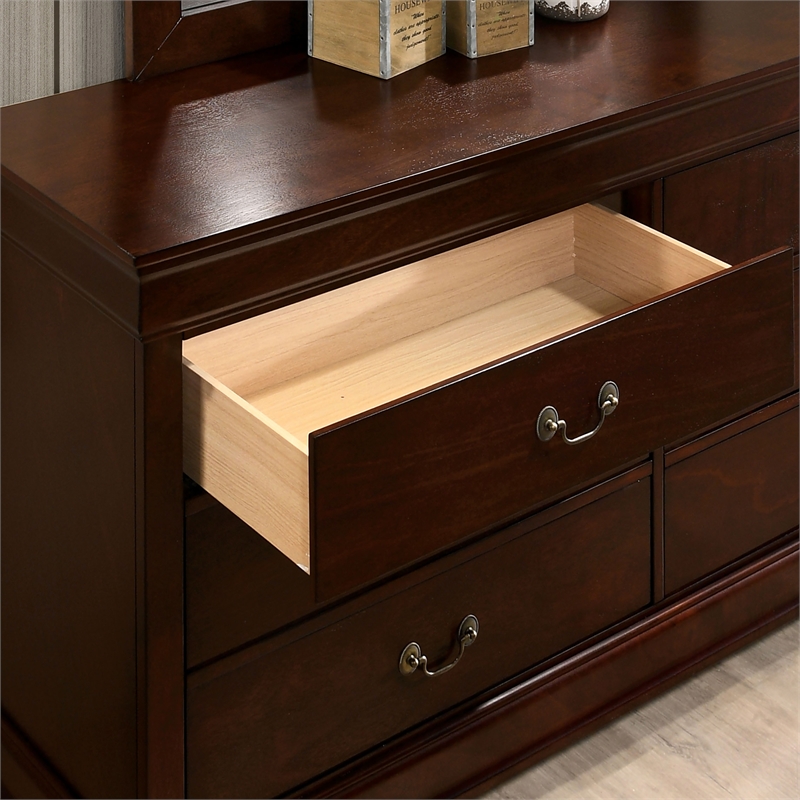 Home Square Set of 3 Transitional Wood 2 Nightstands and Dresser in Cherry