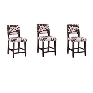 Home Square Set of 3 24&quot Wood Cow Print Counter Stools in Brown