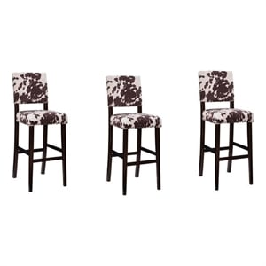 Home Square Set of 3 30&quot Wood Cow Print Bar Stools in Brown