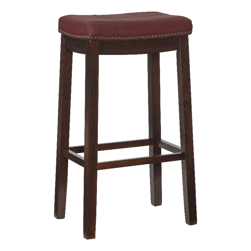 Home Square Set of 3 Backless Bar Stool Red Faux Leather in Dark Brown