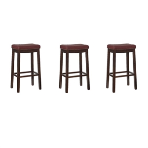 Home Square Set of 3 Backless Bar Stool Red Faux Leather in Dark Brown