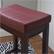 Home Square Set of 3 Backless Bar Stool Red Faux Leather in Dark Brown