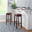 Home Square Set of 3 Backless Bar Stool Red Faux Leather in Dark Brown