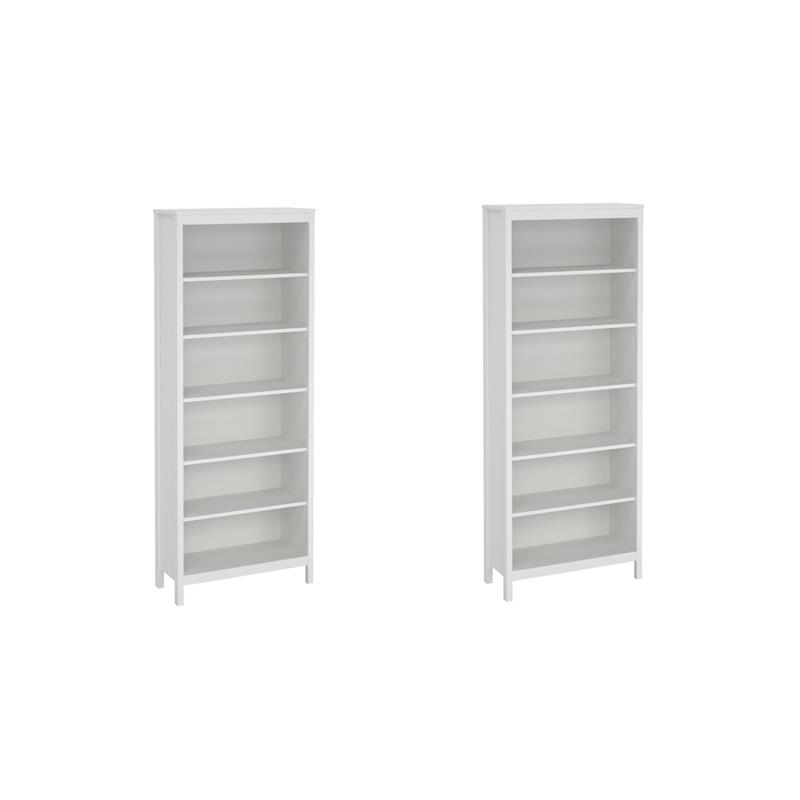 Home Square Set of 2 Adjustable 6 Shelf Bookcase in White Finish