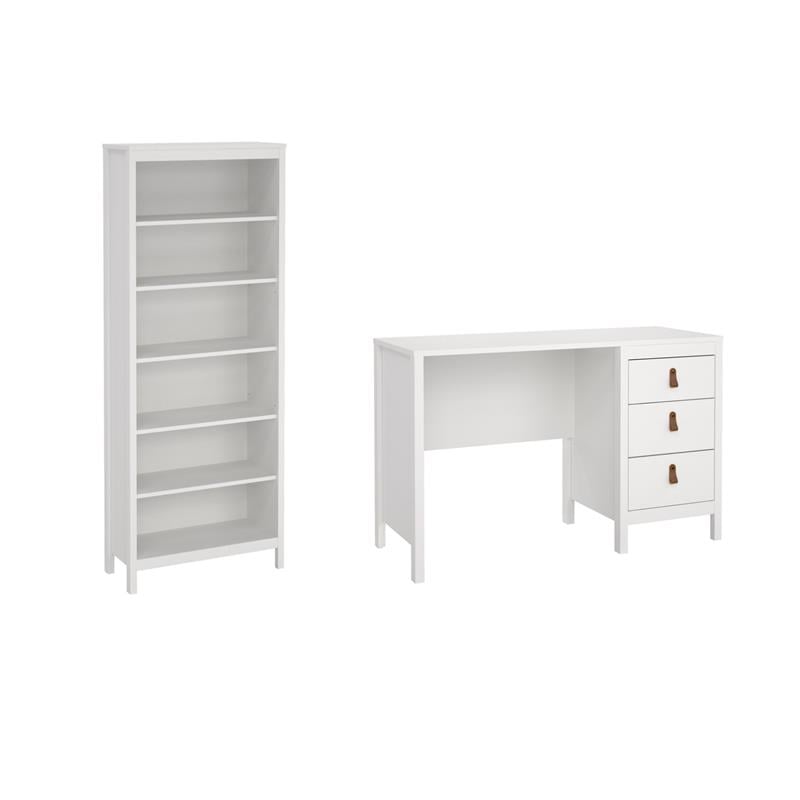 Home Square Set of 2 Adjustable 6 Shelf Bookcase & Writing Desk in White