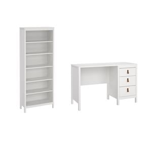 Home Square Set of 2 Adjustable 6 Shelf Bookcase & Writing Desk in White