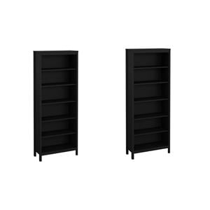 Home Square Set of 2 Adjustable 6 Shelf Open Storage Bookcase in Black Matte
