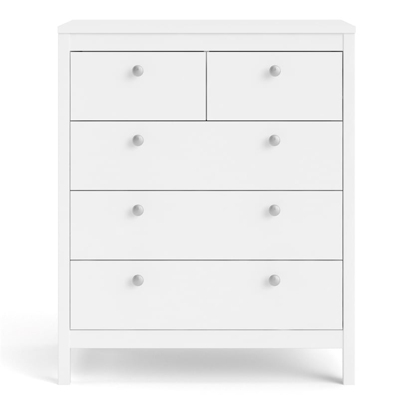Home Square Set of 2 5-Drawer Chest & 2 Drawer Nightstand in White