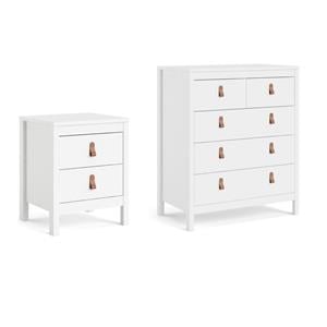 Home Square Set of 2 5-Drawer Chest & 2 Drawer Nightstand in White
