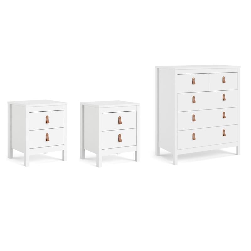 Home Square Set of 3 5-Drawer Chest & 2 Nightstands in White