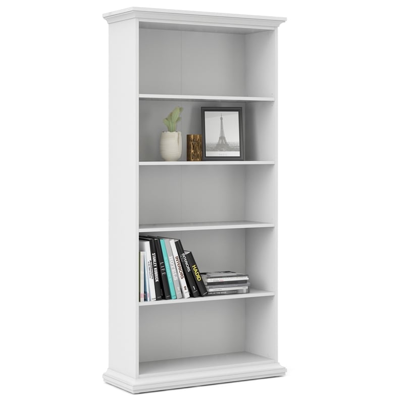 Home Square Set of 2 Home Computer Office Desk & 5-Shelf Bookcase in White
