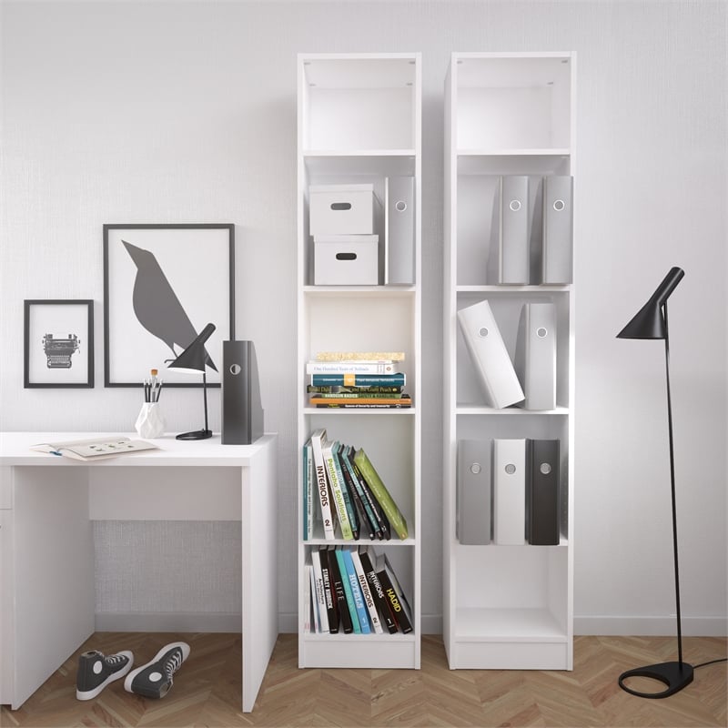 Home Square Set of 2 Home Computer Office Desk & 5-Shelf Bookcase in White