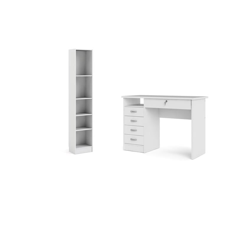 Home Square Set of 2 Home Computer Office Desk & 5-Shelf Bookcase in White
