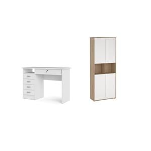 Home Square Set of 2 Home Computer Office Desk & 6-Shelf Bookcase