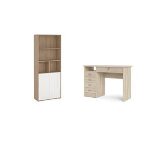 Home Square Set of 2 Desk with 5-Drawers & 6-Shelf Adjustable Bookcase