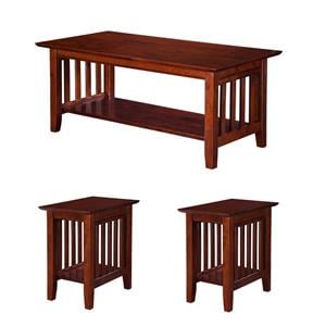 Home Square Set of 3 Wood Coffee Table & Chair Side Table in Walnut