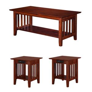 Home Square Set of 3 Wood Transitional Coffee Table & End Table in Walnut