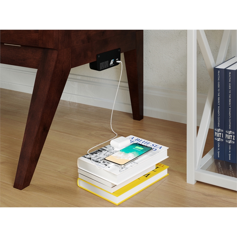 Home Square Set of 2 Walnut Full Size Murphy Bed Desk with Mattress & Side Table