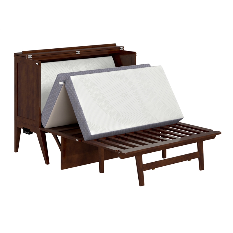 Home Square Set of 2 Walnut Full Size Murphy Bed Desk with Mattress & Side Table