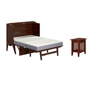 Home Square Set of 2 Walnut Full Size Murphy Bed Desk with Mattress & Side Table