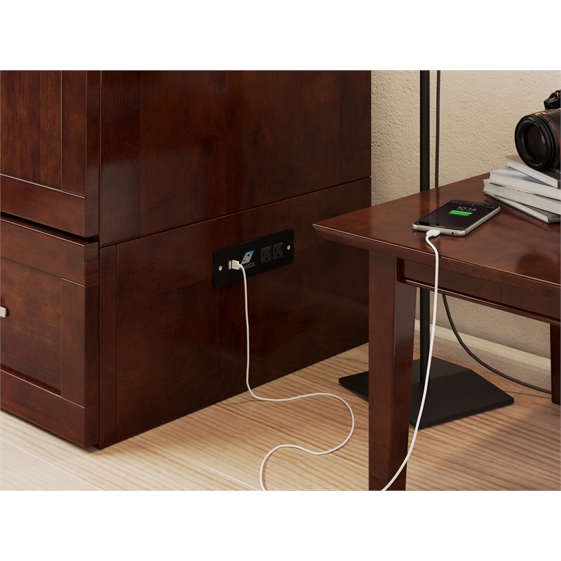 Home Square Set of 2 Twin Extra Long Murphy Bed Chest & Side Table in Walnut