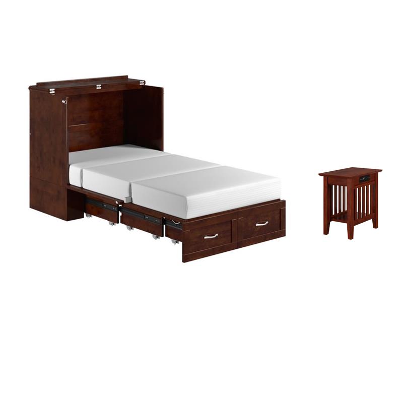 Home Square Set of 2 Twin Extra Long Murphy Bed Chest & Side Table in Walnut