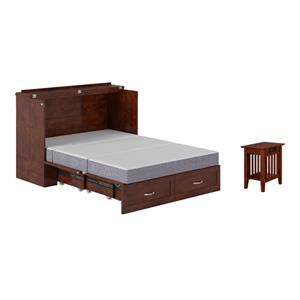 Home Square Set of 2 Murphy Full Bed Chest with Mattress & Side Table in Walnut
