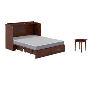 Home Square Set of 2 Queen Murphy Bed Chest with Mattress & Side Table in Walnut