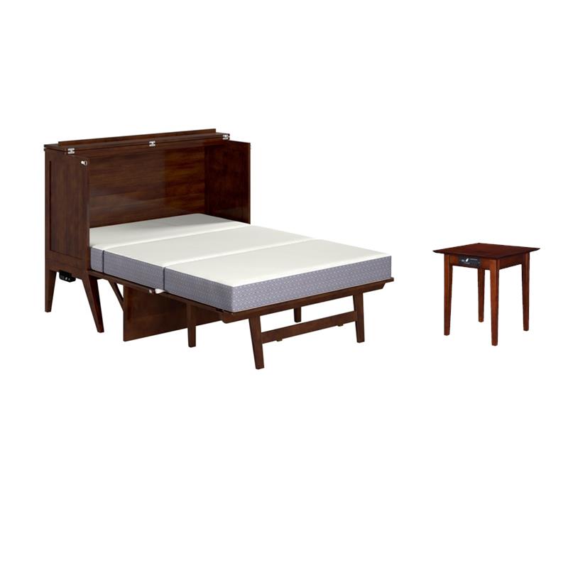 Home Square Set of 2 Walnut Full Size Murphy Bed Desk with Mattress & Side Table