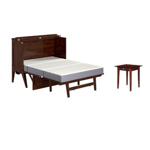 Home Square Set of 2 Walnut Full Size Murphy Bed Desk with Mattress & Side Table