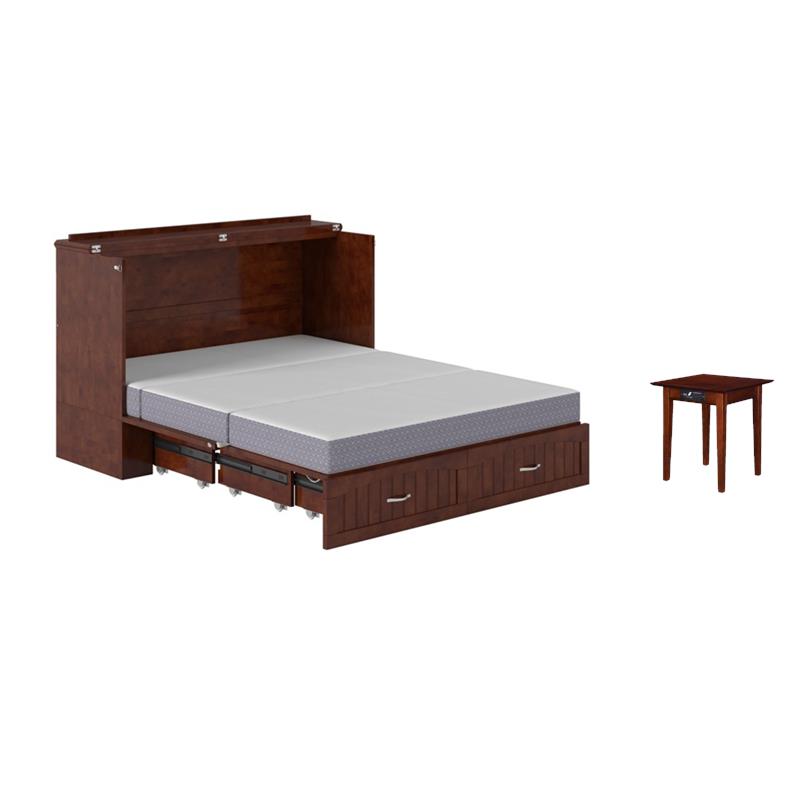 Home Square Set of 2 Queen Murphy Bed Chest with Mattress & Side Table in Walnut
