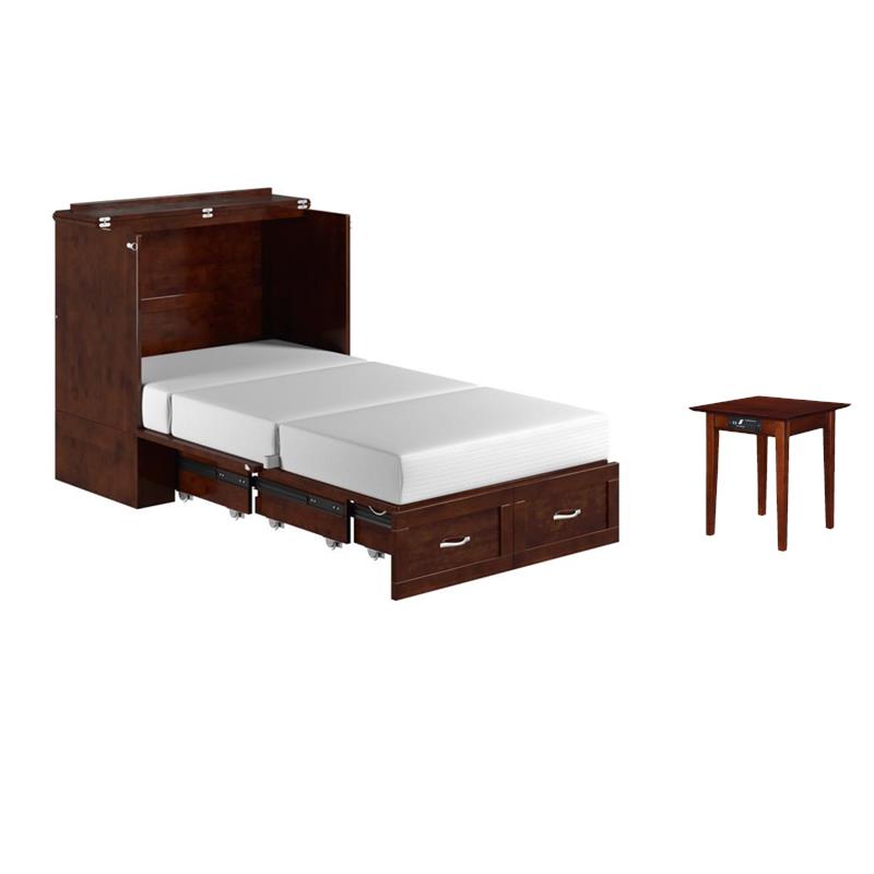 Home Square Set of 2 Twin Extra Long Murphy Bed Chest & Side Table in Walnut