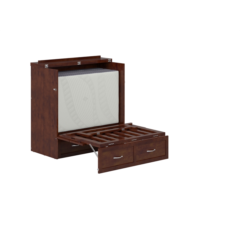 Home Square Set of 2 Walnut Twin XL Murphy Bed Chest with Mattress & Side Table