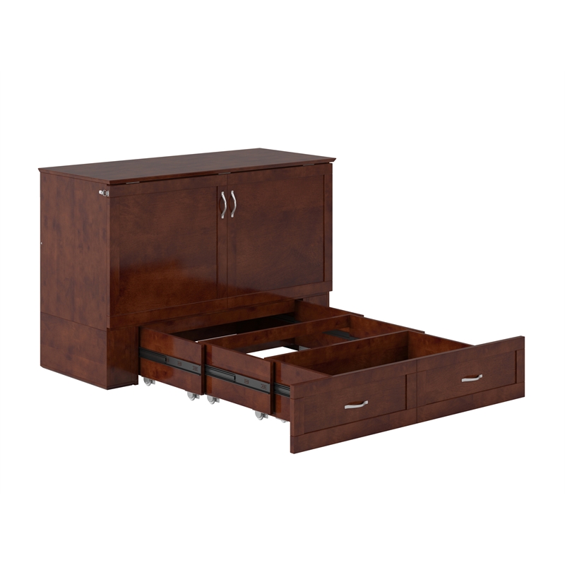 Home Square Set of 2 Murphy Full Bed Chest with Mattress & Side Table in Walnut