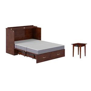 Home Square Set of 2 Murphy Full Bed Chest with Mattress & Side Table in Walnut